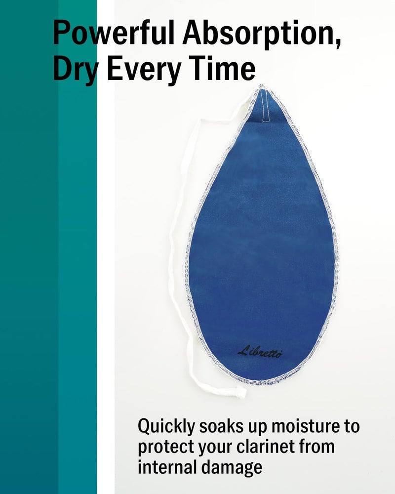 Libretto Clarinet Cleaning Swab Kit – Blue Teardrop-Shaped Pull-Through Microfiber Swab and 0.16 oz Cork Grease - Image 3